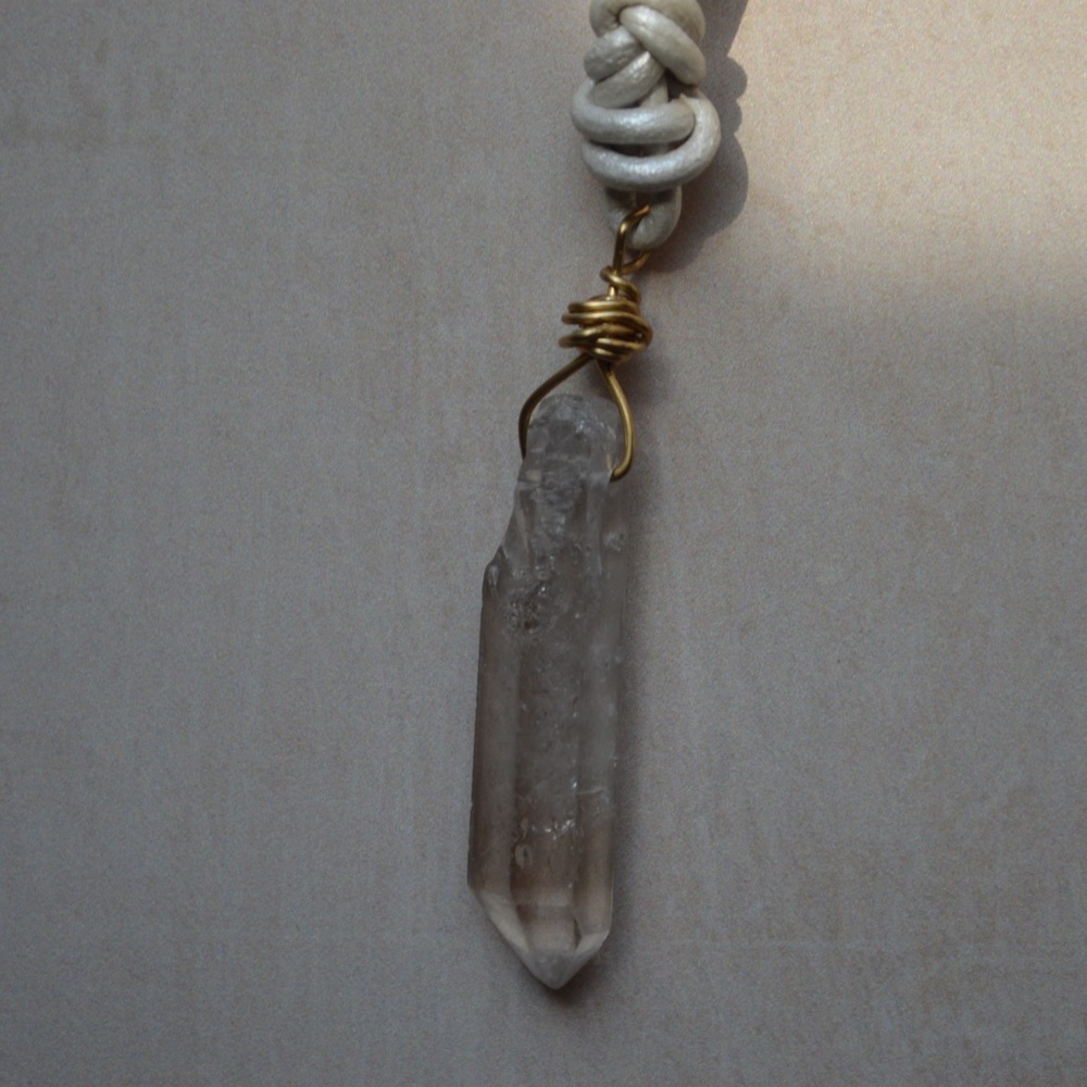 Clear Quartz Leather Necklace - Picture 2 of 7